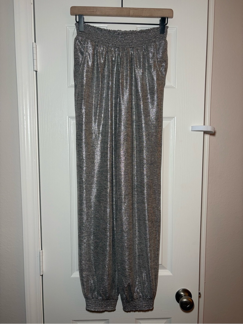 Anthropologie XS Silver Metallic Shimmer Jogger Pants‎